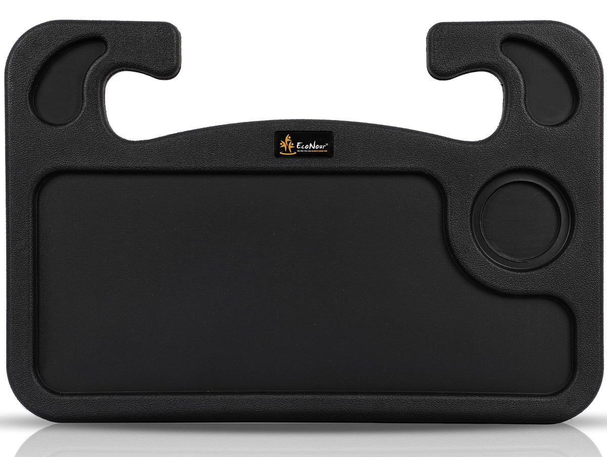 EcoNour 2 in 1 Car Steering Wheel Desk - Tray for Laptop Car Mount with Pen Holder - Desk Console for Car - Food Tray for Eating with Drinks Holder