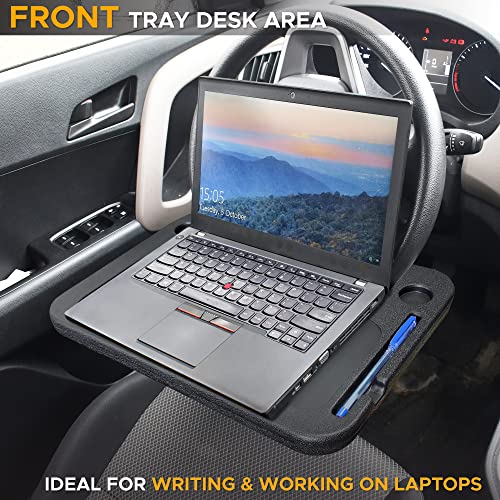 EcoNour 2 in 1 Car Steering Wheel Desk - Tray for Laptop Car Mount with Pen Holder - Desk Console for Car - Food Tray for Eating with Drinks Holder