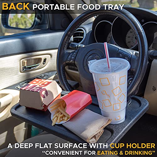 EcoNour 2 in 1 Car Steering Wheel Desk - Tray for Laptop Car Mount with Pen Holder - Desk Console for Car - Food Tray for Eating with Drinks Holder