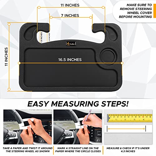 EcoNour 2 in 1 Car Steering Wheel Desk - Tray for Laptop Car Mount with Pen Holder - Desk Console for Car - Food Tray for Eating with Drinks Holder