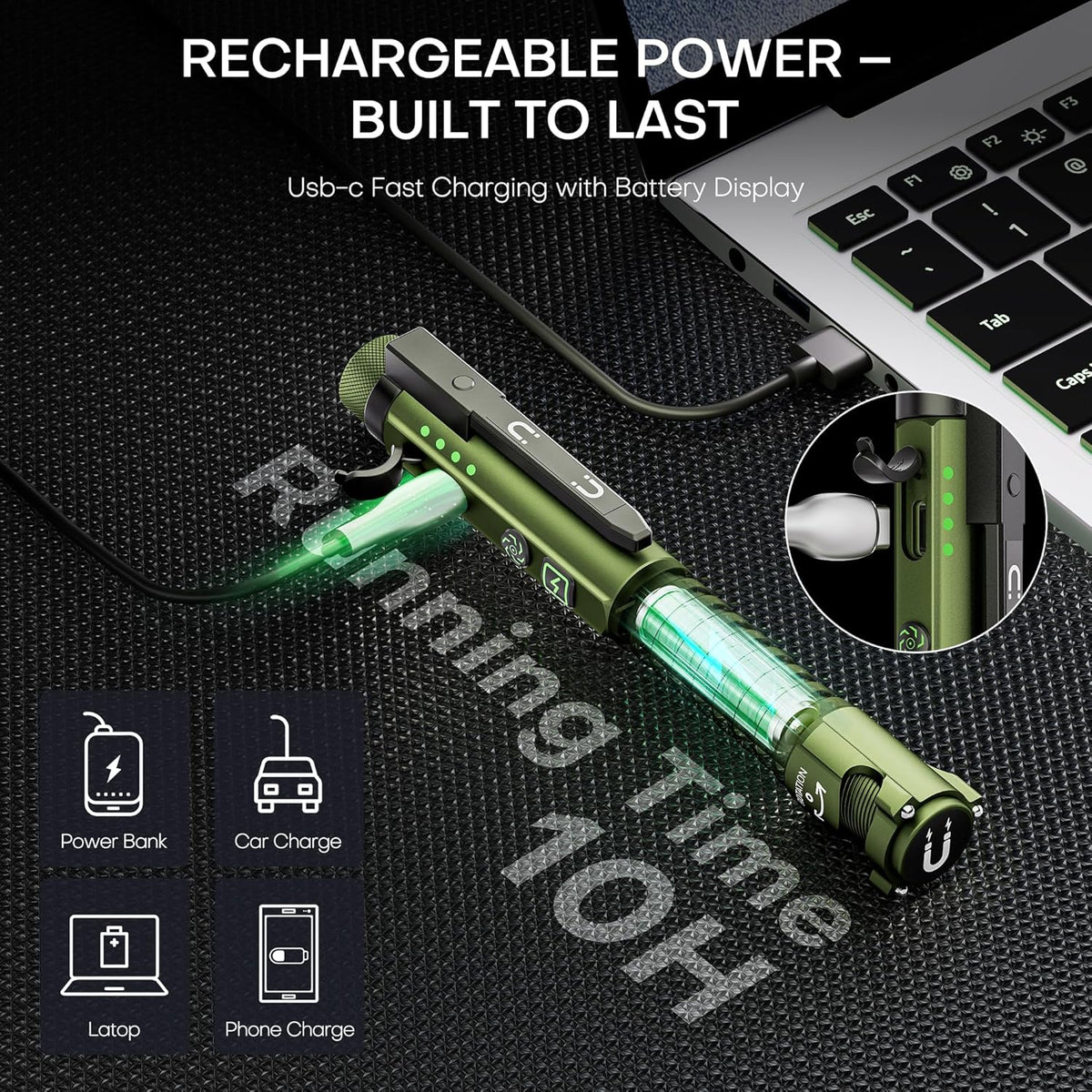EDC Flashlight Rechargeable, 800 Lumen Small Flashlight with Magnetic Clip & Base, 11 Modes LED Flashlight, Glass Breaker&Bottle Opener