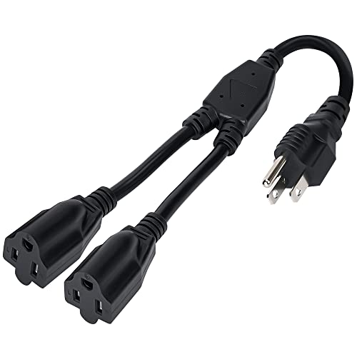 Elecan 3-Prong Y Splitter Power Extension Cord 1 FT, Straight Plug 1 to 2 Way Outlet Space Saver, Heavy Duty Weatherproof SJTW, 16AWG 13A