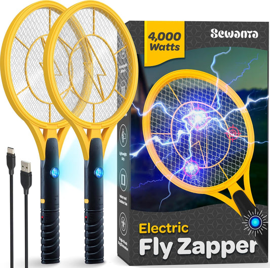 Electric Fly Swatter, Set of 2, Handheld Bug Zapper Racket for Indoor/Outdoor - 4000 Volt Swatter - Instant Bug & Mosquito Killer