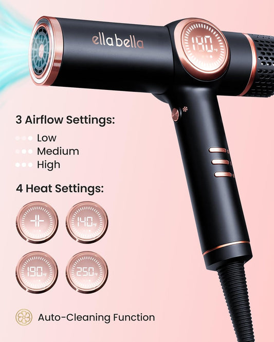 Professional Ionic Hair Dryer with Diffuser • Negative Ion Blow Dryer • Suitable All Hair Types • Intelligent Heat Control & Rapid Drying Speeds •