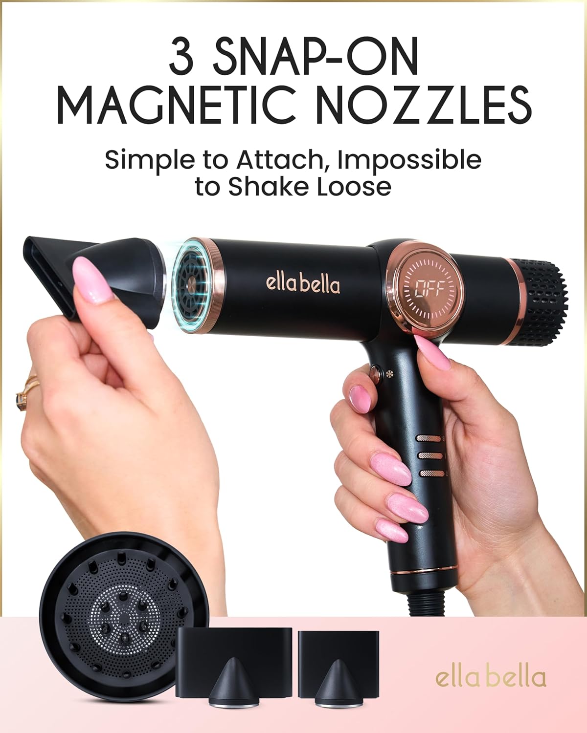 Professional Ionic Hair Dryer with Diffuser • Negative Ion Blow Dryer • Suitable All Hair Types • Intelligent Heat Control & Rapid Drying Speeds •