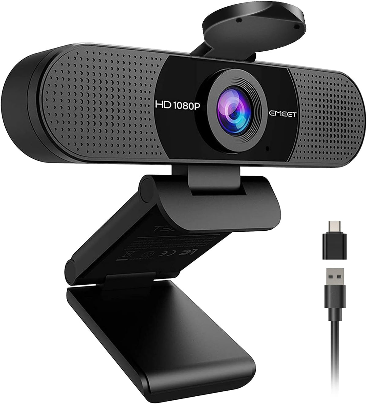 EMEET 1080P Webcam with Microphone, C960 Web Cam, 2 Mics, 90° FOV, USB Type-A & A-to-C Adapter, Plug&Play Computer Camera for Online Calling