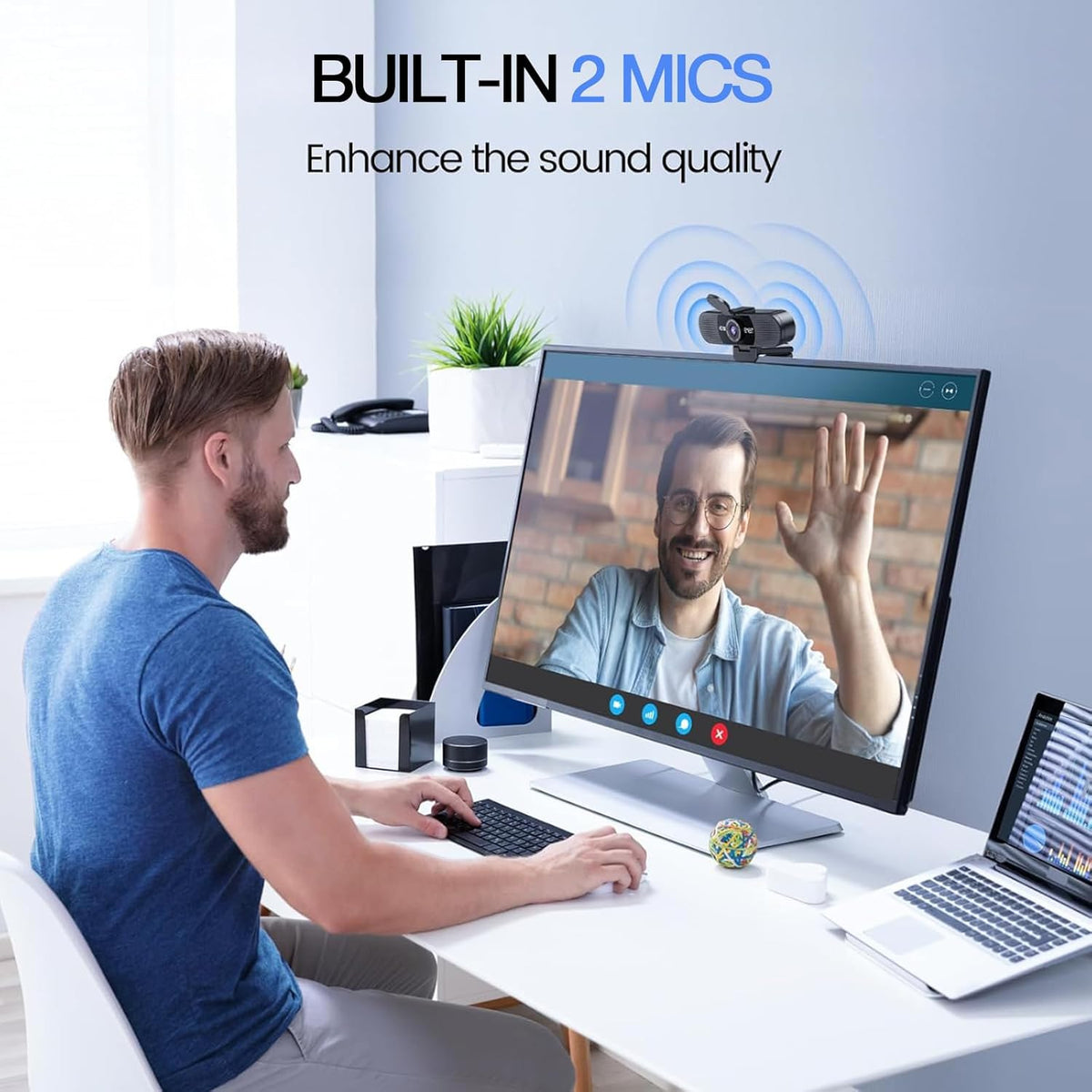EMEET 1080P Webcam with Microphone, C960 Web Cam, 2 Mics, 90° FOV, USB Type-A & A-to-C Adapter, Plug&Play Computer Camera for Online Calling