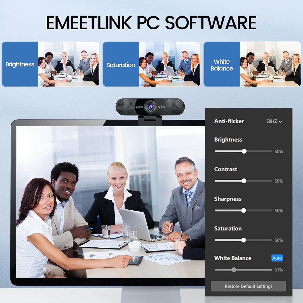 EMEET 1080P Webcam with Microphone, C960 Web Cam, 2 Mics, 90° FOV, USB Type-A & A-to-C Adapter, Plug&Play Computer Camera for Online Calling