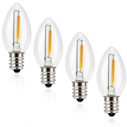 Emotionlite Night Light Bulbs, C7 Candelabra LED Light Bulbs, E12 Chandelier Base, 4W 5W 6W 7W Incandescent Equivalent, Warm White, 2700K (4 Pack)