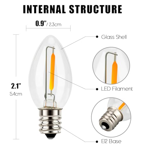 Emotionlite Night Light Bulbs, C7 Candelabra LED Light Bulbs, E12 Chandelier Base, 4W 5W 6W 7W Incandescent Equivalent, Warm White, 2700K (4 Pack)