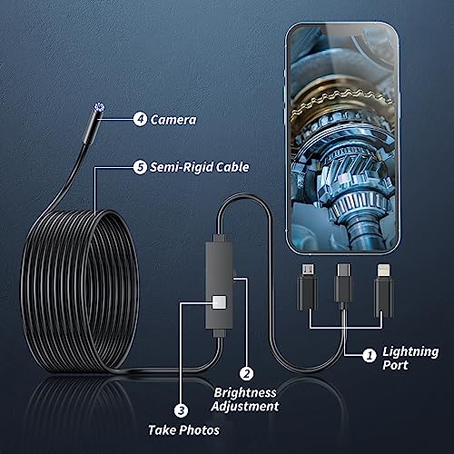 Endoscope Camera with Light, 1920P HD Borescope Tools with 8 Adjustable LED Lights, Endoscope with Semi-Rigid Snake Camera, Inspection Borescope