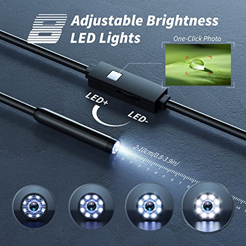 Endoscope Camera with Light, 1920P HD Borescope Tools with 8 Adjustable LED Lights, Endoscope with Semi-Rigid Snake Camera, Inspection Borescope
