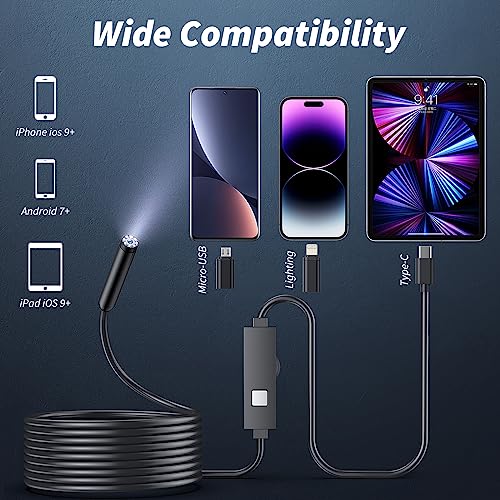 Endoscope Camera with Light, 1920P HD Borescope Tools with 8 Adjustable LED Lights, Endoscope with Semi-Rigid Snake Camera, Inspection Borescope