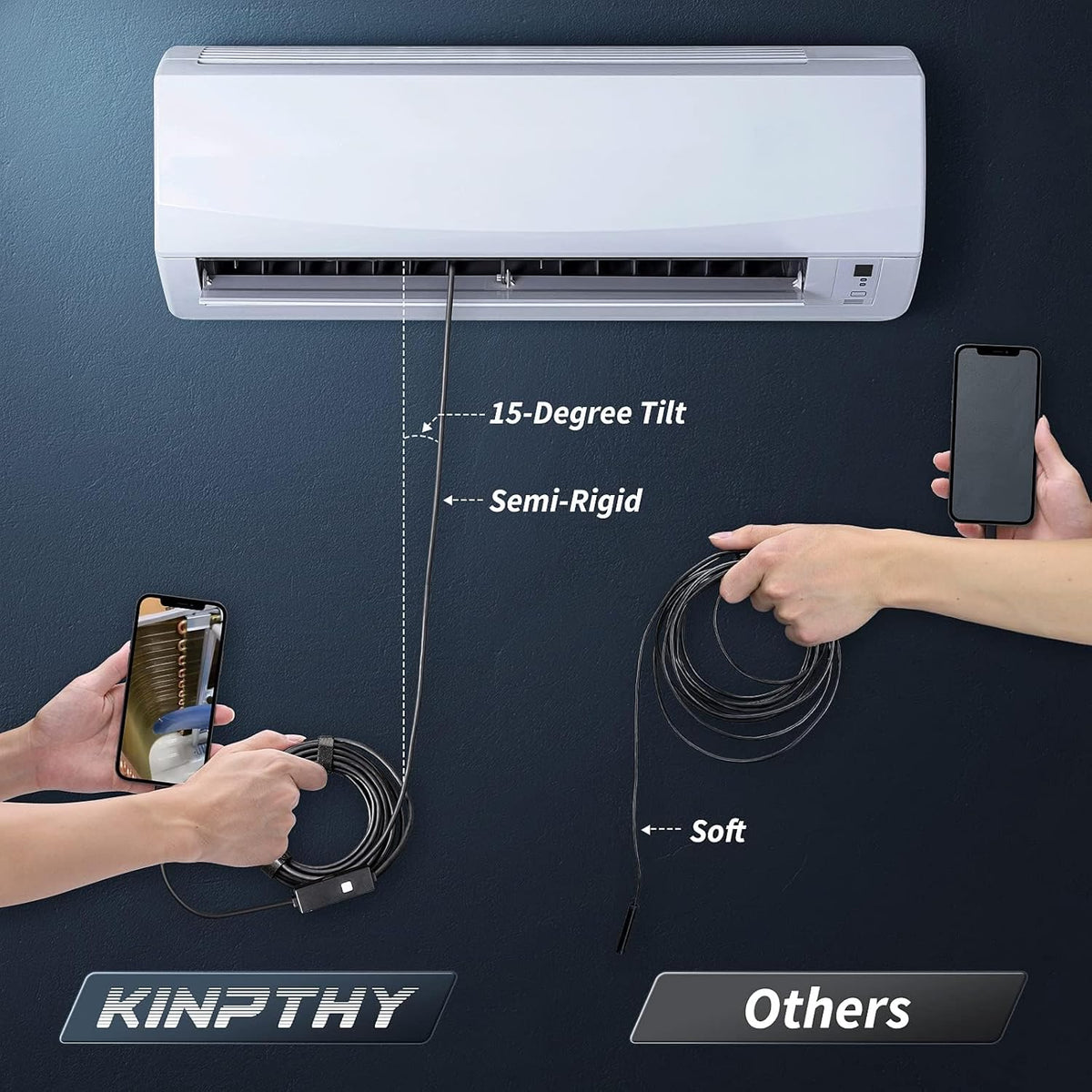 Endoscope Camera with Light, 1920P HD Borescope Tools with 8 Adjustable LED Lights, Endoscope with Semi-Rigid Snake Camera