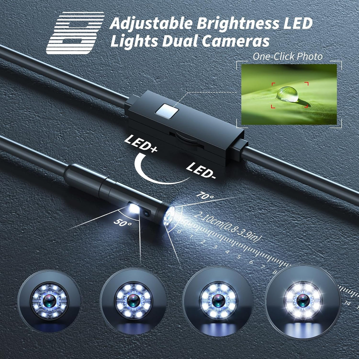 Endoscope Camera with Light, 1920P HD Borescope Tools with 8 Adjustable LED Lights, Endoscope with Semi-Rigid Snake Camera