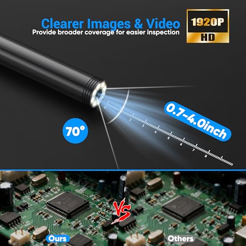 Endoscope Camera with Light, 1920P HD Borescope with 8 Adjustable LED Lights, Endoscope with Semi-Rigid Snake Cable