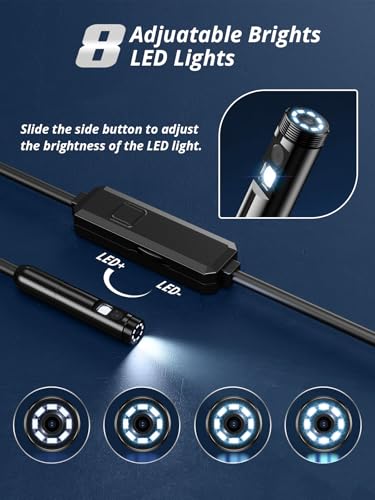 Endoscope Camera with Light, Dual-Lens 1920P HD Borescope with 8 Adjustable LED Lights, IP67 Waterproof Boroscope Inspection Tools