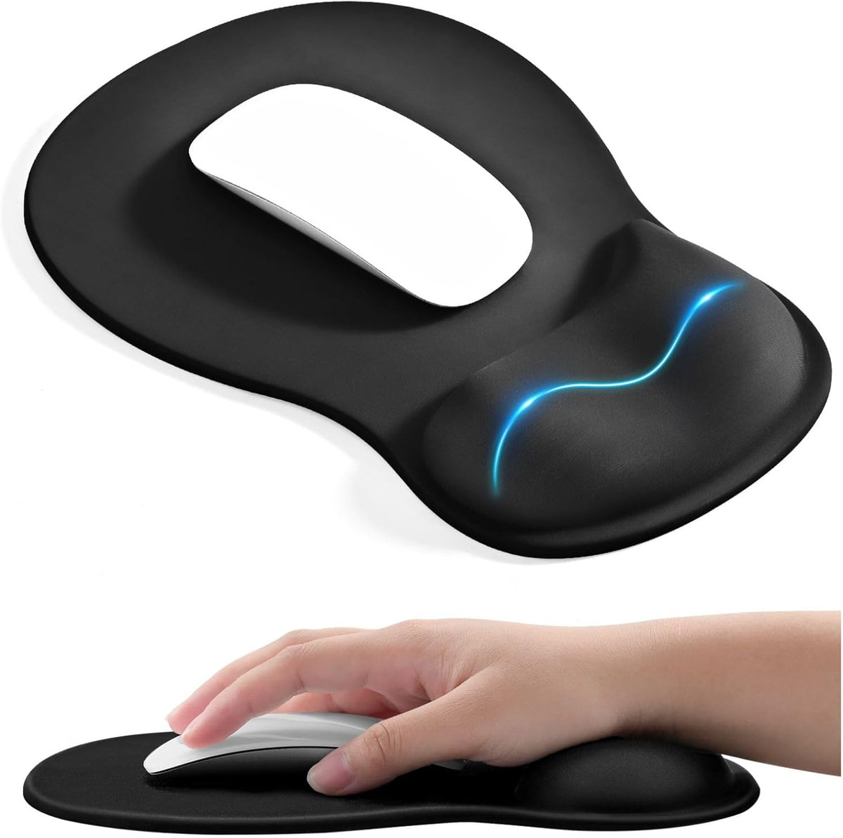 EooCoo Ergonomic Mouse Pad with Gel Wrist Rest, Concave Design, Non-Slip Base for Laptop and Computer