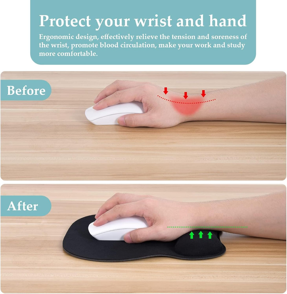 EooCoo Ergonomic Mouse Pad with Wrist Support, Mousepad with Memory Foam Wrist Rest and Non-Slip Base for Computer, Cafe, Home & Office