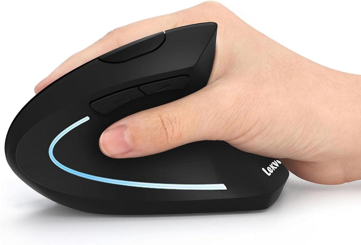 Ergonomic Mouse, LEKVEY Vertical Wireless Mouse - Rechargeable 2.4G Optical Vertical Mice, 3 Adjustable DPI 800/1200/1600 Levels 6 Buttons (Black)