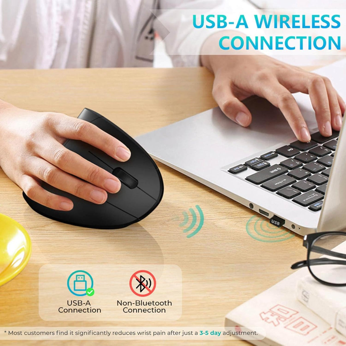 Ergonomic Mouse, LEKVEY Vertical Wireless Mouse - Rechargeable 2.4G Optical Vertical Mice, 3 Adjustable DPI 800/1200/1600 Levels 6 Buttons (Black)
