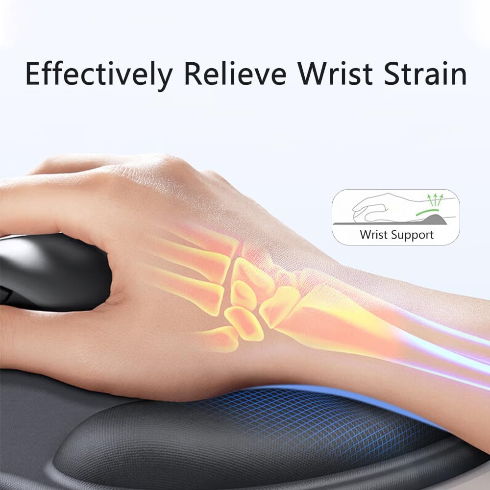 Ergonomic Mouse Pad with Gel Wrist Rest, Non-Slip Mouse Pad for Office & Home (Black)