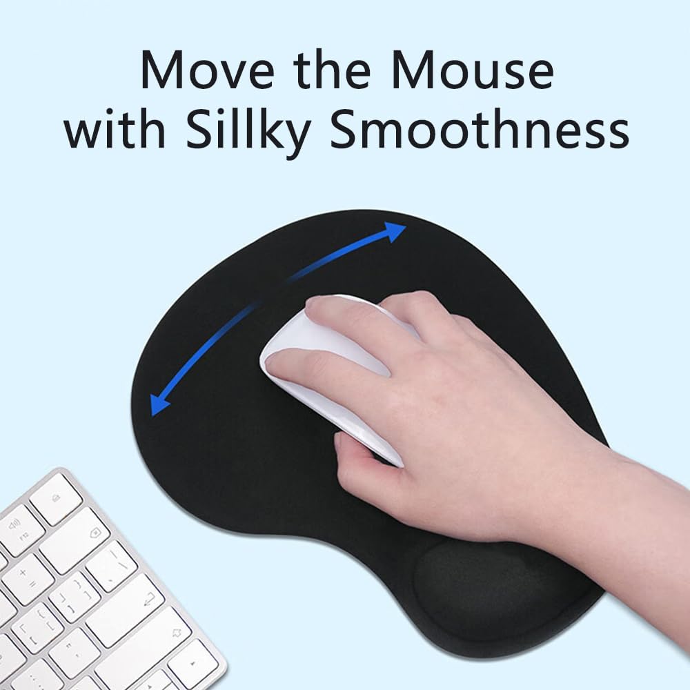 Ergonomic Mouse Pad with Gel Wrist Rest, Non-Slip Mouse Pad for Office & Home (Black)