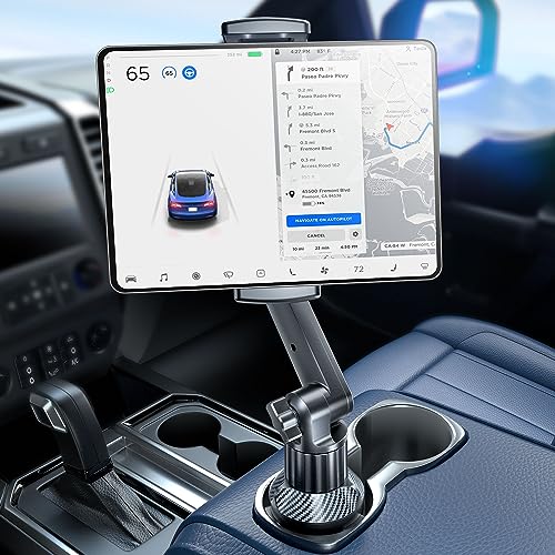 eSamcore Tablet Holder for Car, for iPad Stand Cup Holder Car Mount with 1.57" Depth Large Clamp 15" Height Adjustable Tab Mount Holder