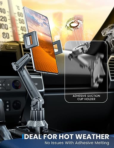 eSamcore Tablet Holder for Car, for iPad Stand Cup Holder Car Mount with 1.57" Depth Large Clamp 15" Height Adjustable Tab Mount Holder