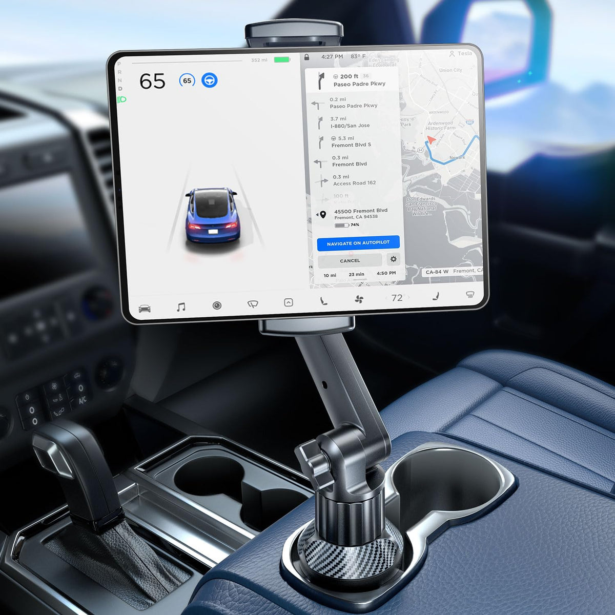 eSamcore Tablet Holder for Car, for iPad Stand Cup Holder Car Mount with 1.57" Depth Large Clamp 15" Height Adjustable Tab Mount Holder