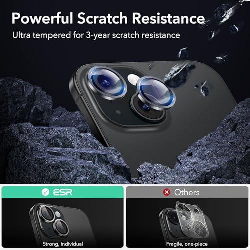 ESR Camera Lens Protector for iPhone 15/15 Plus/14/14 Plus, Ultra-tough HD Individual Lens Protectors, Scratch Resistant (Black)