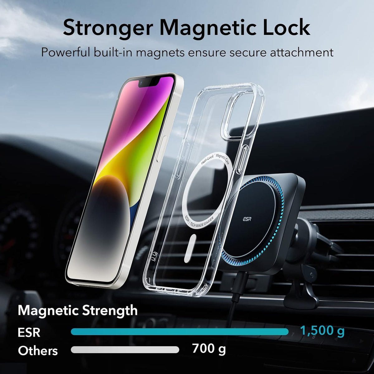 ESR for iPhone 14/iPhone 13 Case, Compatible with MagSafe, Classic Hybrid Magnetic Mobile Phone Case iPhone 14/13 Case, Military Standard (Clear)