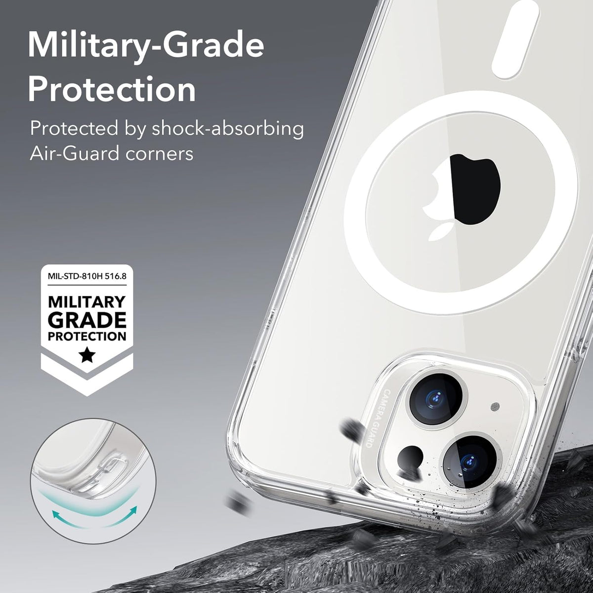 ESR for iPhone 14/iPhone 13 Case, Compatible with MagSafe, Classic Hybrid Magnetic Mobile Phone Case iPhone 14/13 Case, Military Standard (Clear)