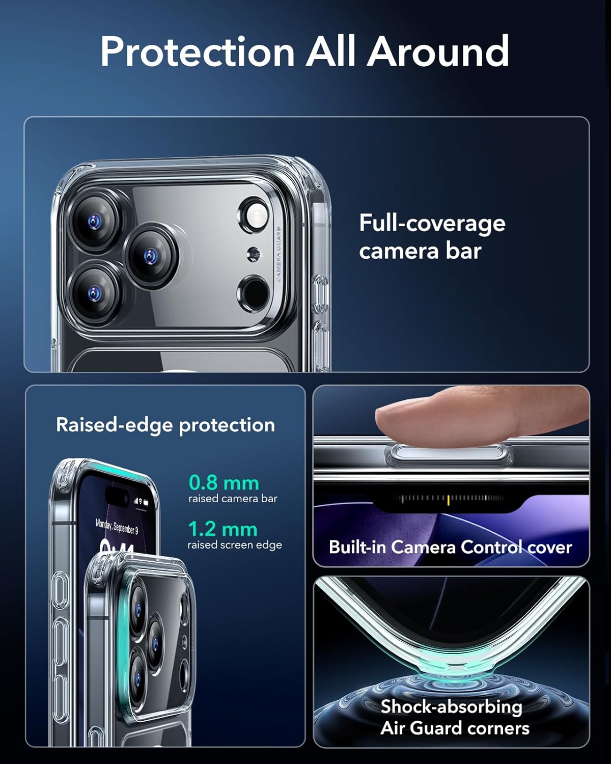 ESR for iPhone 17 Pro Max Case, Camera Control, Compatible with MagSafe, Shockproof Drop Protection, Magnetic Phone Case (Clear)