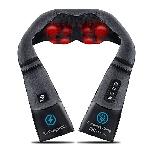 Etekcity Cordless Neck Massager with Heat, Rechargeable Shiatsu Back and Shoulder Massage Tool