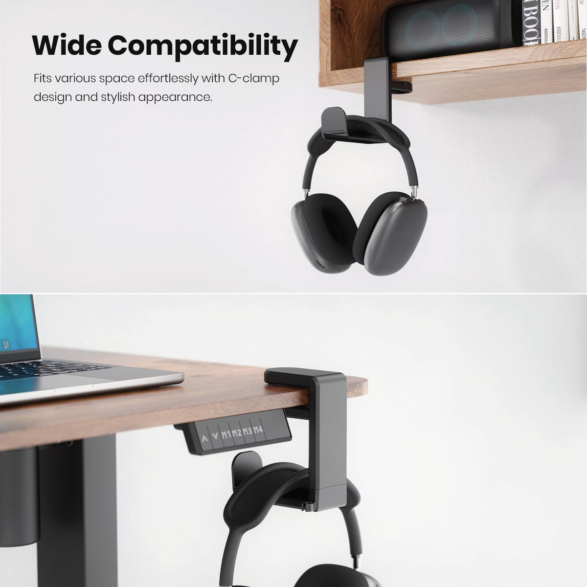 EURPMASK Rotating Headphone Stand - PC Gaming Headset Holder, Adjustable Clamp-on Under Desk Hanger (Black)