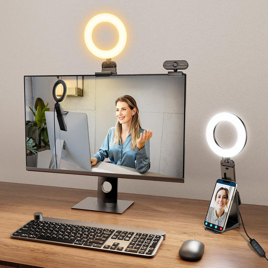 Evershop Ring Light for Laptop Desk Clip On, Small Computer Video Conference Lighting with Stand for Phone/Webcam/Monitor