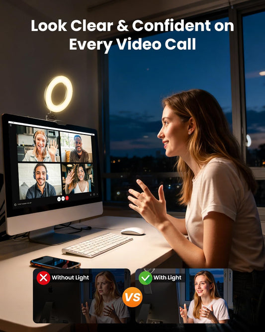 Evershop Ring Light for Laptop Desk Clip On, Small Computer Video Conference Lighting with Stand for Phone/Webcam/Monitor
