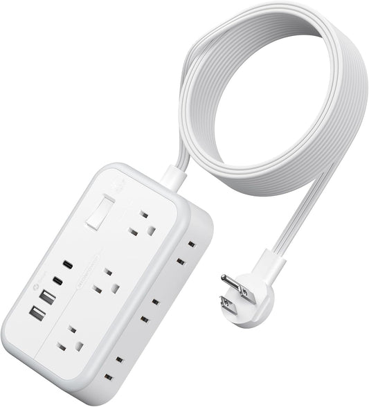 Extension Cord 15 ft, Power Strip with 6 Outlets 4 USB Charger(2 USB C Port), Flat Plug Outlet Extender Long Cord, Protection for Indoor, Home