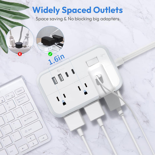 Extension Cord 15 ft, Power Strip with 6 Outlets 4 USB Charger(2 USB C Port), Flat Plug Outlet Extender Long Cord, Protection for Indoor, Home
