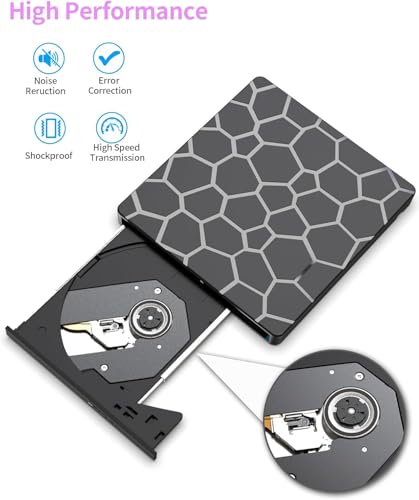 External CD DVD Drive, 8 in 1 USB 3.0 and Type-C Disc Reader Writer Burner Player, Slim and Portable CD DVD +/-RW Optical Drive
