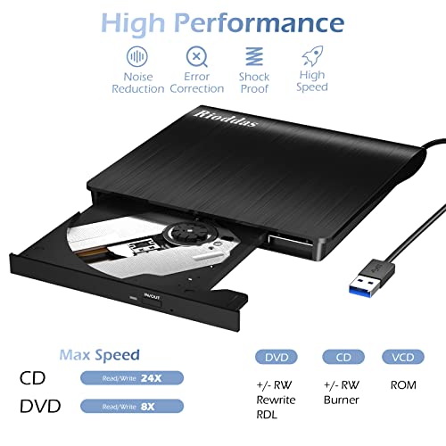 External CD/DVD Drive for Laptop, USB 3.0 CD DVD Player Portable +/-RW Burner CD ROM Reader Writer Disk Duplicator