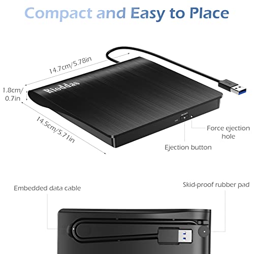 External CD/DVD Drive for Laptop, USB 3.0 CD DVD Player Portable +/-RW Burner CD ROM Reader Writer Disk Duplicator