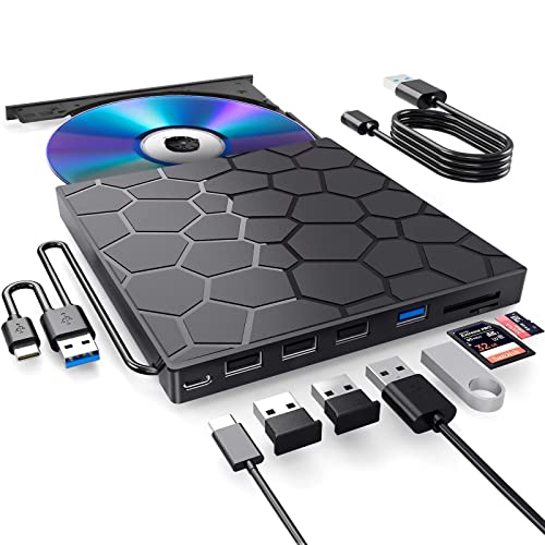 External CD/DVD Drive for Laptop, DVD Player for Laptop, 8 in 1 USB 3.0 Ultra-Slim Portable, CD Burner External Disk Drive Optical