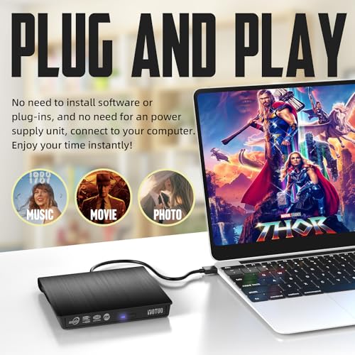 External CD/DVD Drive, Portable USB 3.0 & USB-C CD RW Drive, DVD Player, DVD Burner for Laptop, Desktop, Compatible with Windows 7/8/10/11, Mac
