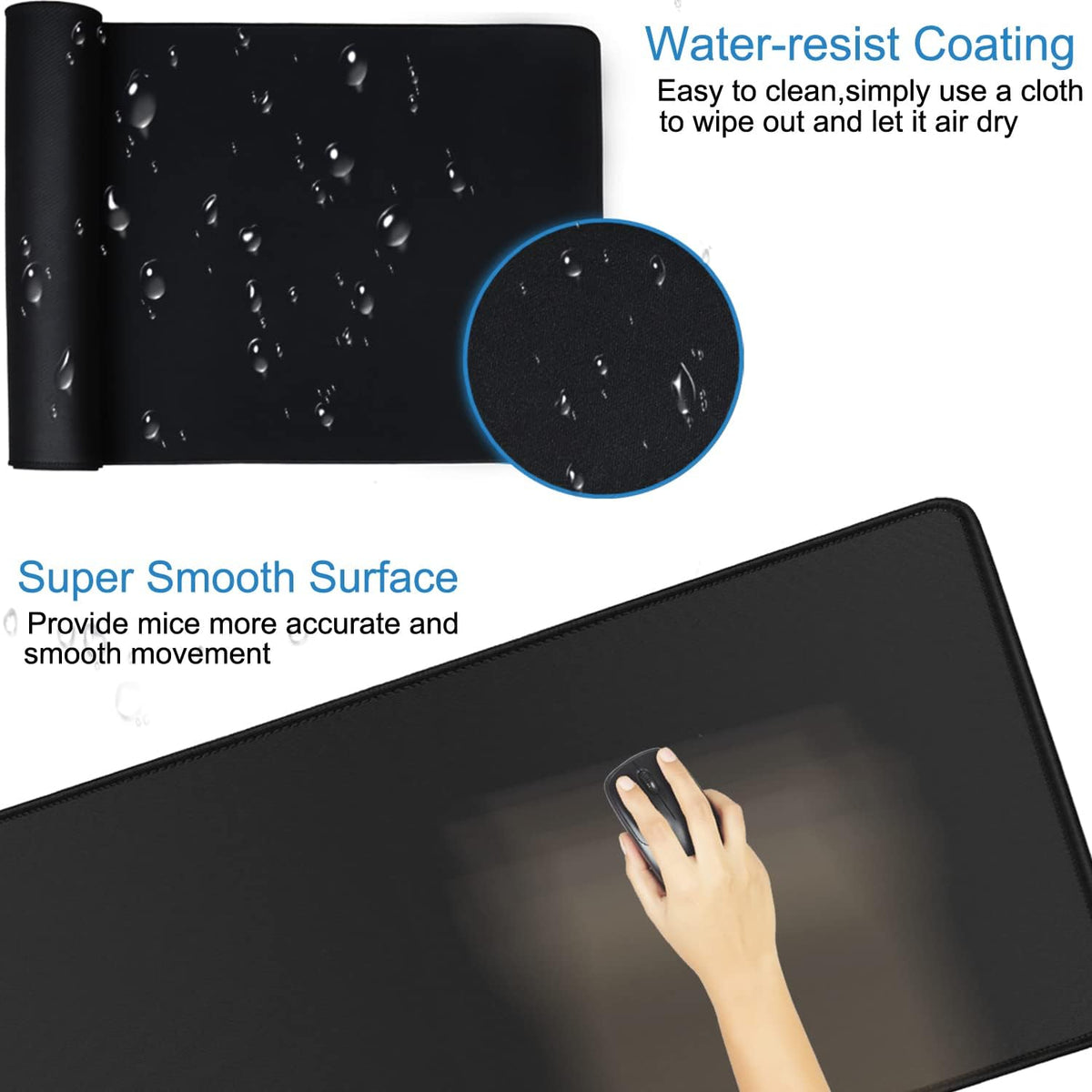Extra Large Mouse Pad 31.5 x 11.8 in, Gaming Mousepad with Stitched Edges, Premium Microfiber Cloth Surface (Black)