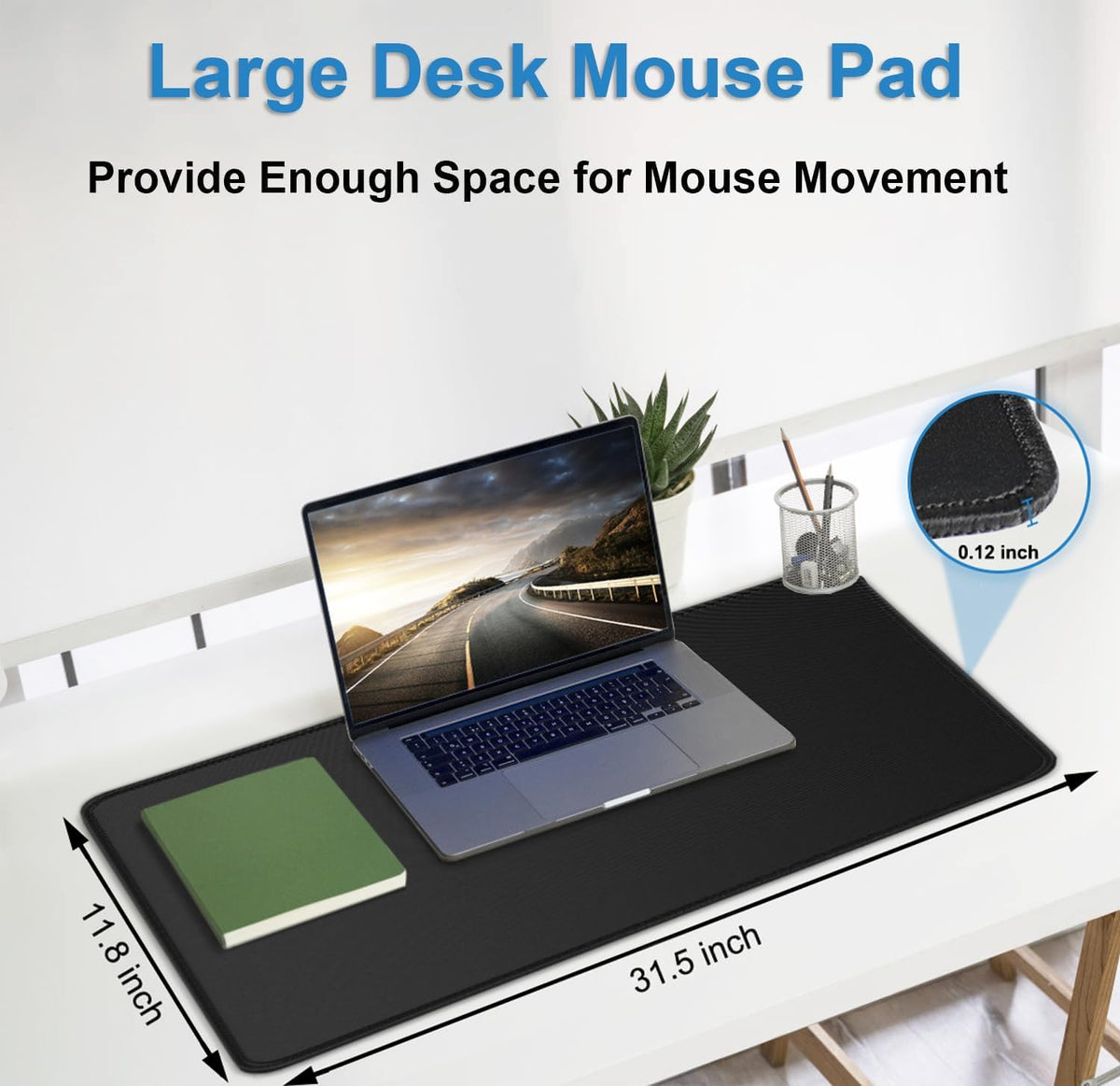Extra Large Mouse Pad 31.5 x 11.8 in, Gaming Mousepad with Stitched Edges, Premium Microfiber Cloth Surface (Black)