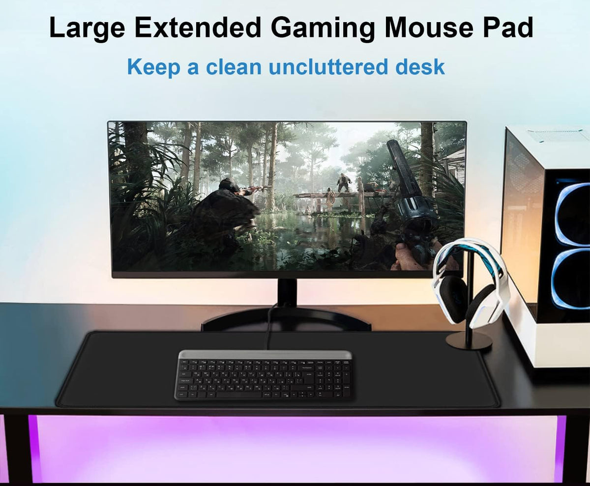 Extra Large Mouse Pad 31.5 x 11.8 in, Gaming Mousepad with Stitched Edges, Premium Microfiber Cloth Surface (Black)