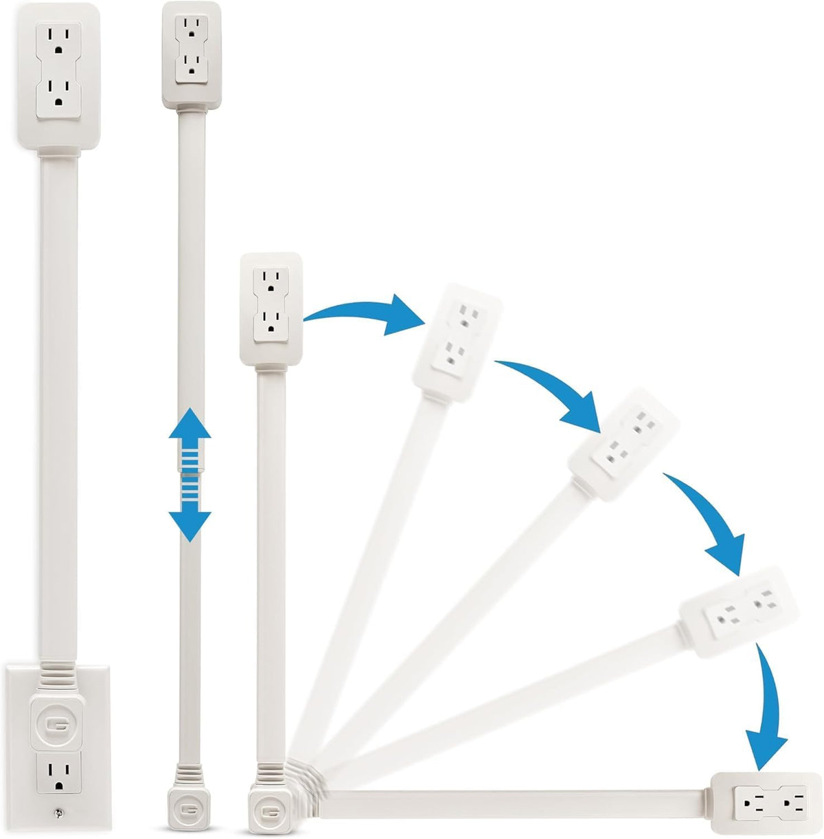 EZ Outlet Electrical Outlet Extender. Access Hard-to-Reach Outlets! Features USB-A, USB-C, and 2 AC Outlets, Extends 22"-34"