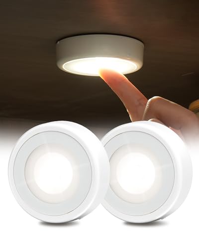 EZVALO LED Puck Lights, Rechargeable Battery Touch Light, 2.5'' Mini Tap Lights, Wireless Closet Light, Under Cabinet Lighting, 3 Color Temps (2 Pack)